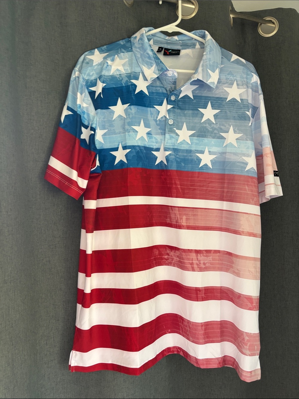 Men's Patriotic Flag Print Polo Shirt - Red, White & Blue